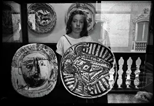 Picasso: Young woman reflected in case of Picasso ceramics, Valencia