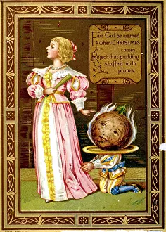 Plum: Young woman rejecting a Christmas Pudding