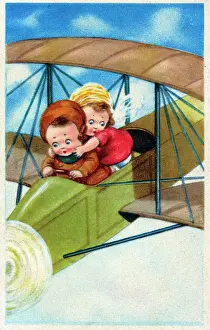 Unwise: Two youngsters unwisely piloting a biplane