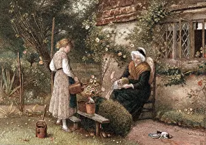 Grandmother: Youth and Age. Chromolithograph after painting