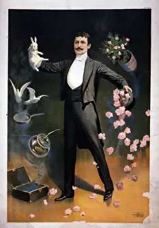 Levitation: Zan Zig performing with rabbit and roses, including hat tric