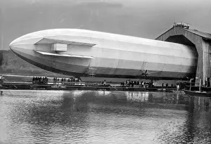 Approximately: Zeppelin dirigible LZ 3 leaves the dirigible hanger, 1907