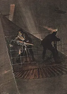 Zeps: Zeppelin machine gunners by Matania, WW1