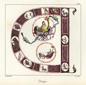 Reversed: Zodiac within an illuminated initial D from the