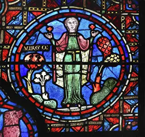 Virgo: Zodiac and labours of the months stained glass