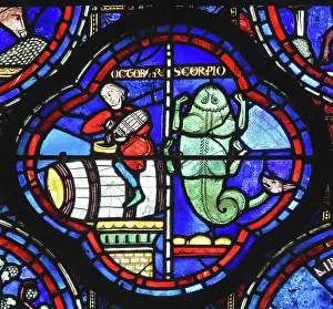 Scorpio: Zodiac and labours of the months stained glass