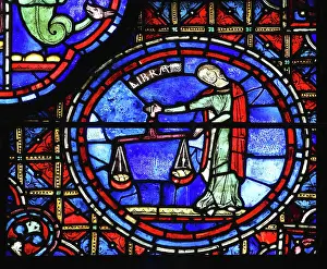 Libra: Zodiac and labours of the months stained glass