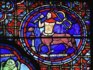 Zodiac and labours of the months stained glass