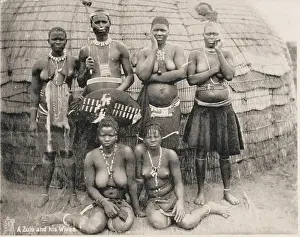 Zululand: Zulu warrior and his five wives